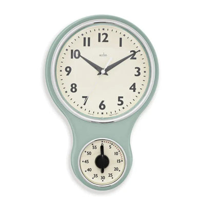 Acctim Retro Style Kitchen Time Mechanical Clock & Timer Sage *STOCK DUE MAY* - timeframedclocks