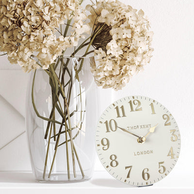 Thomas Kent London. Arabic Mantel Clock 6" (15cm) Oatmeal *NEW STOCK DUE LATE APRIL* - timeframedclocks