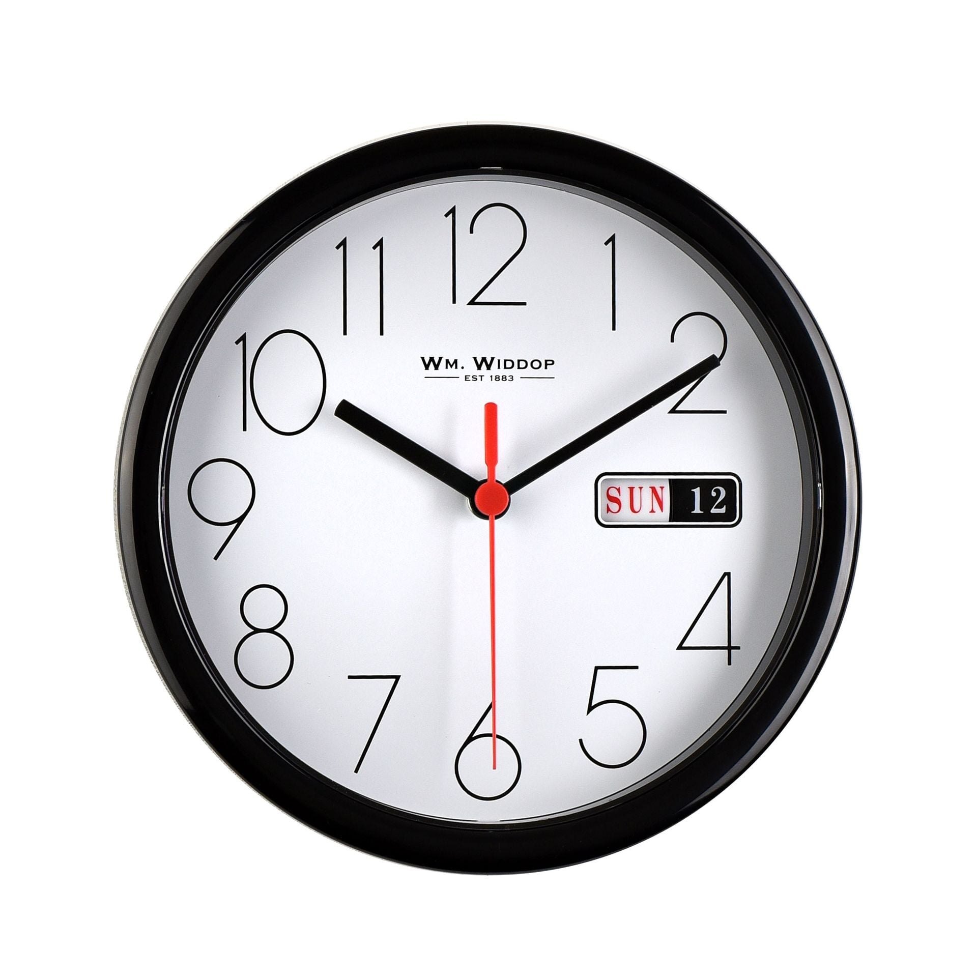 WM.Widdop. Day\Date Wall Clock Black *NEW* timeframed clocks