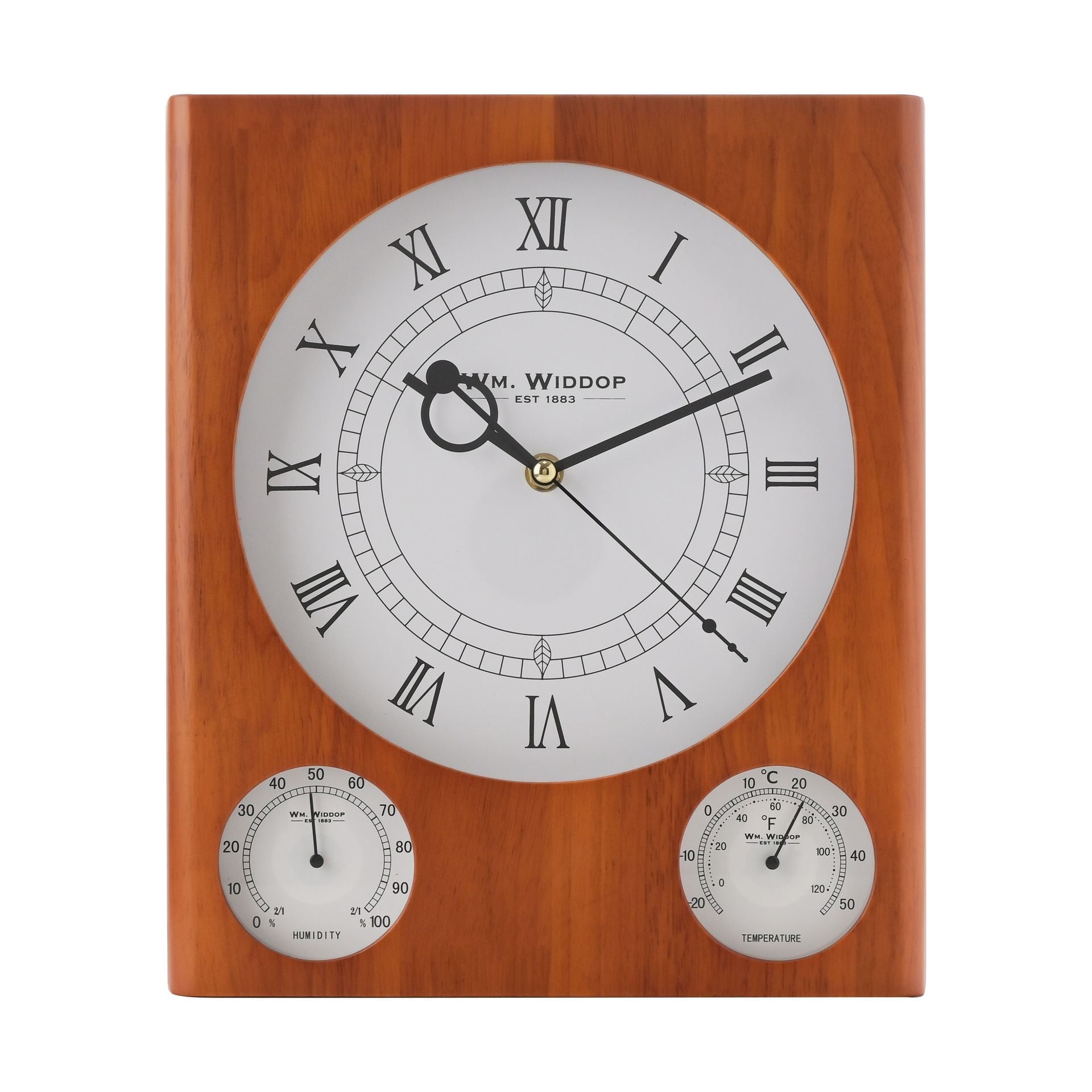WM.Widdop Wooden Wall Clock Thermometer and Hygrometer timeframed clocks