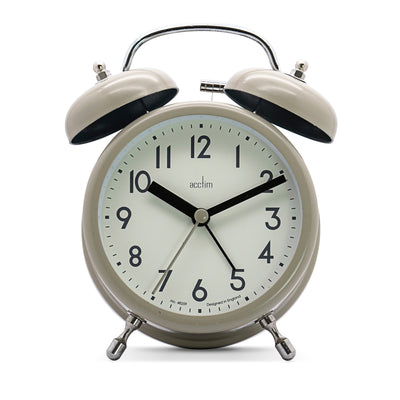 Acctim Hardwick Twin Bell Alarm Clock Taupe - timeframedclocks