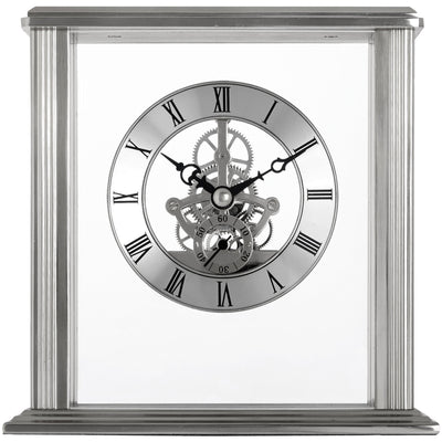 Acctim Vermont Skelton Table Clock Polished Chrome Silver - timeframedclocks