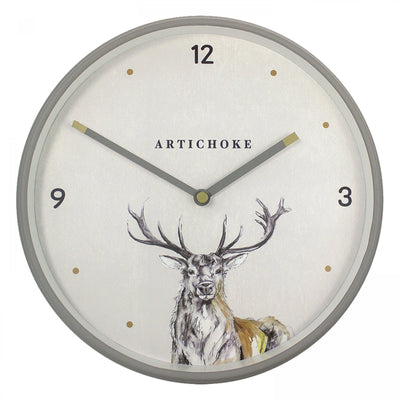 Artichoke Stag Standing Proud Wall Clock 9" (21 cm) Grey - timeframedclocks