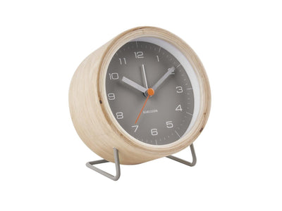 Karlsson Alarm Clock Innate Warm Grey Face Wood Case - timeframedclocks