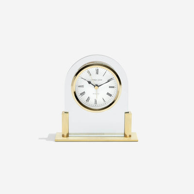 London Clock Company. Glass Arch top Mantel Clock Gold - timeframedclocks