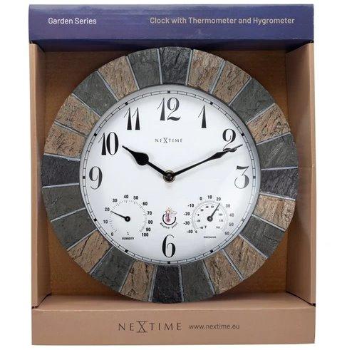NeXtime Outdoor Clock Thermometer & Hygrometer Polyresin Green Aster *TO CLEAR* - timeframedclocks