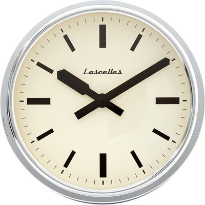 Roger Lascelles London. Deep Retro Wall Clock Chrome - timeframedclocks