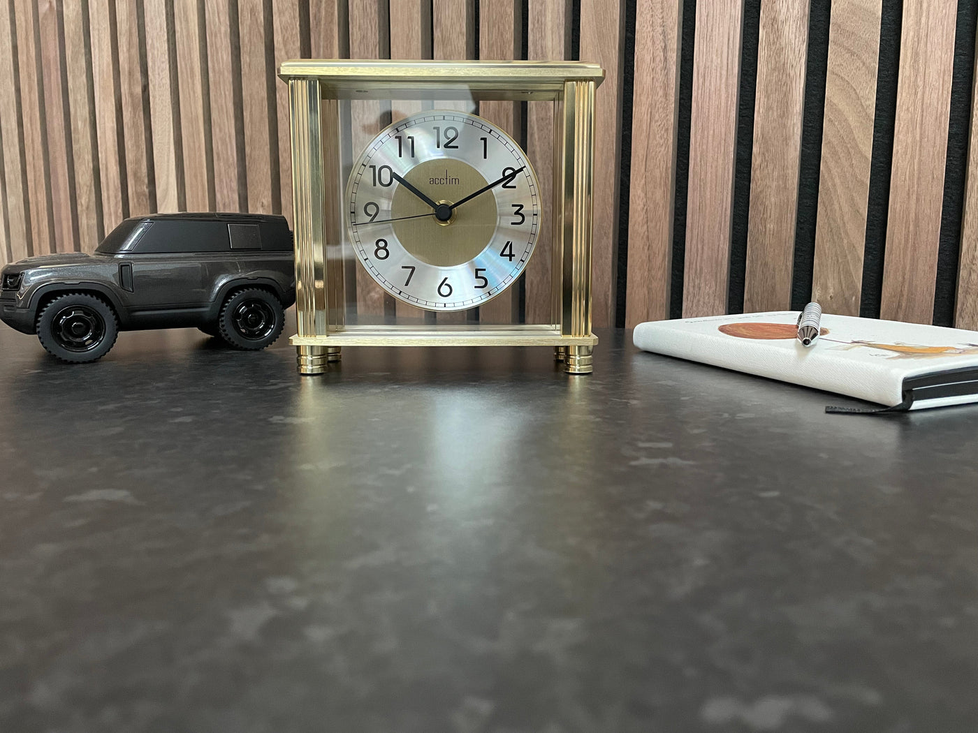Acctim Hampden Table Clock Brass *STOCK DUE LATE JUNE* - timeframedclocks