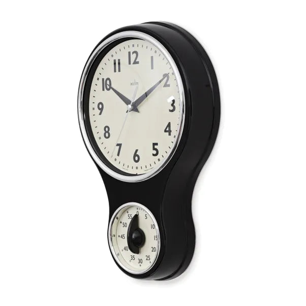 Acctim Retro Style Kitchen Time Mechanical Clock & Timer Black *STOCK DUE MAY* - timeframedclocks