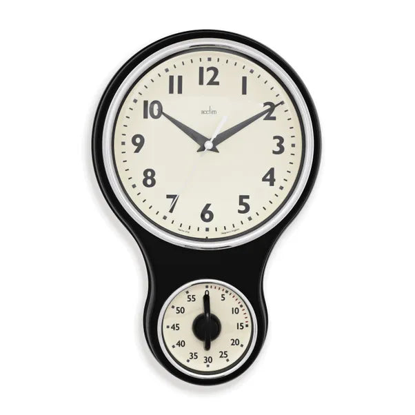 Acctim Retro Style Kitchen Time Mechanical Clock & Timer Black *STOCK DUE LATE APRIL* - timeframedclocks