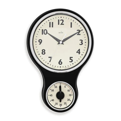 Acctim Retro Style Kitchen Time Mechanical Clock & Timer Black *STOCK DUE MARCH* - timeframedclocks