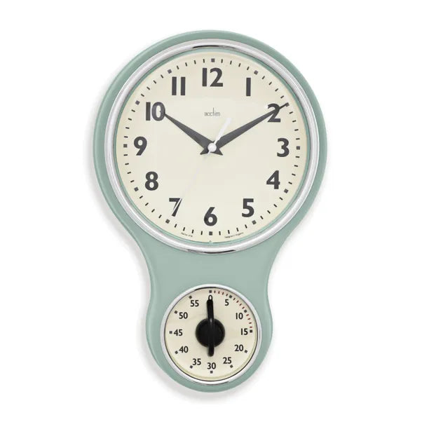 Acctim Retro Style Kitchen Time Mechanical Clock & Timer Sage *STOCK DUE LATE APRIL* - timeframedclocks