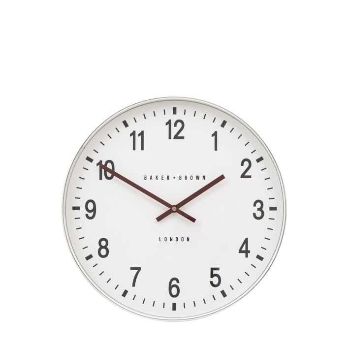 Baker & Brown London. Cambridge Wall Clock Chrome 16" *NEW* - timeframedclocks