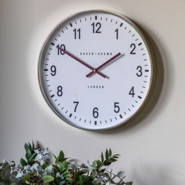 Baker & Brown London. Cambridge Wall Clock Chrome 16