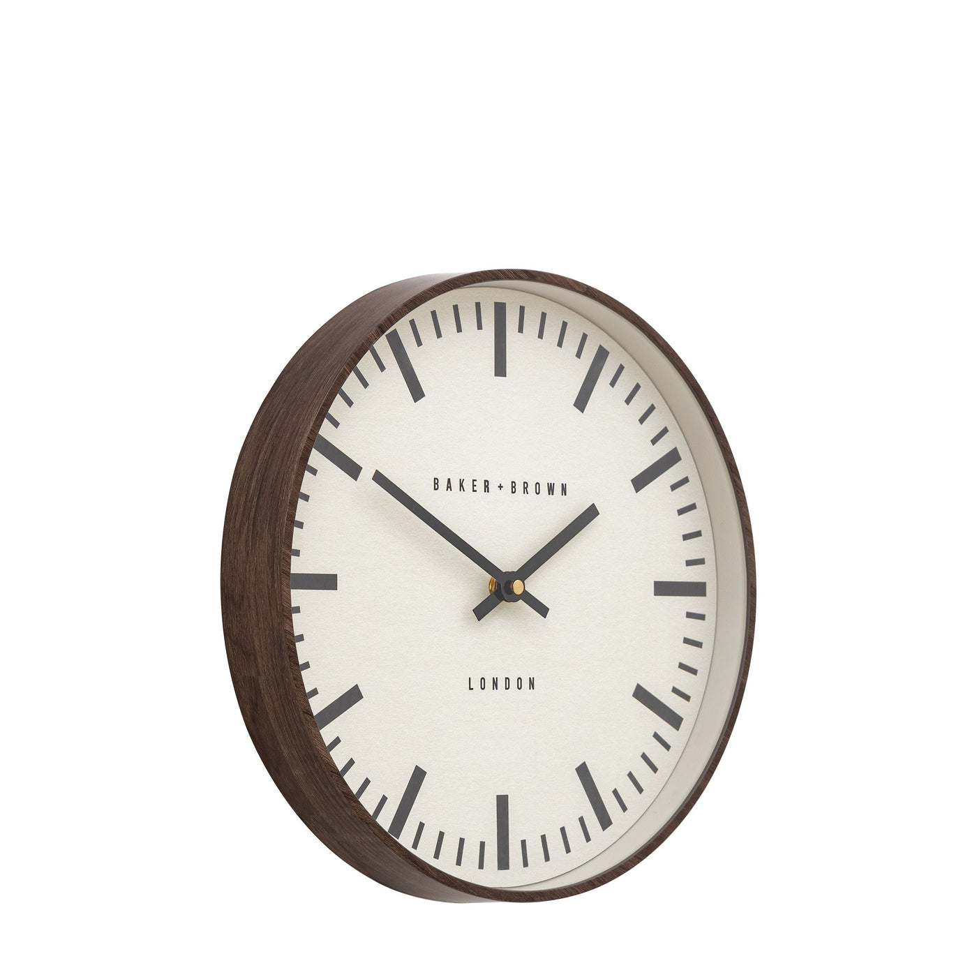 Baker & Brown London. Claremont Wall Clock Walnut 12" *NEW* - timeframedclocks