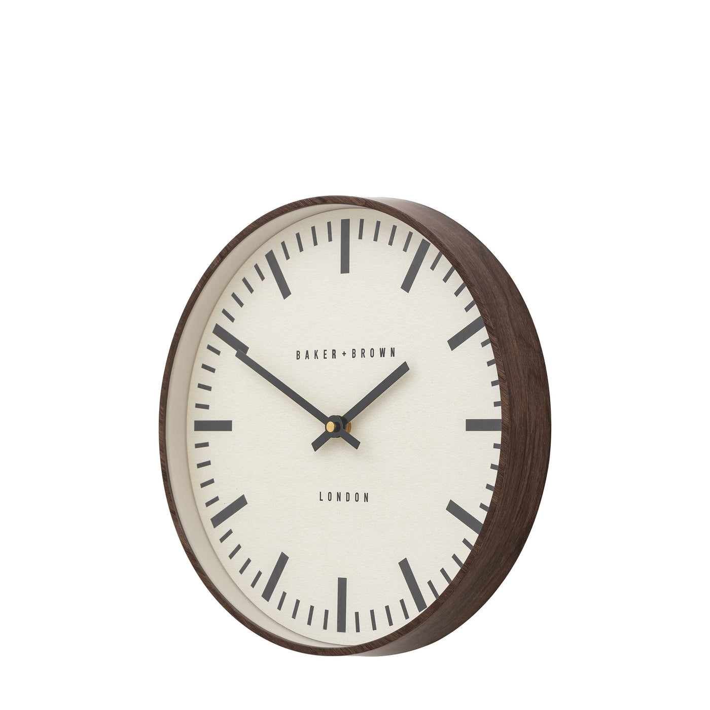 Baker & Brown London. Claremont Wall Clock Walnut 12" *NEW* - timeframedclocks