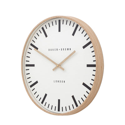 Baker & Brown London. Longstone Nordic Wall Clock Light Oak 20" *NEW* - timeframedclocks