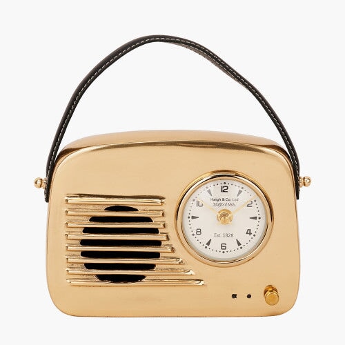 Haigh & Co. Gold Metal Retro Radio Style Table Clock 🎄Delivers Pre Christmas - timeframedclocks