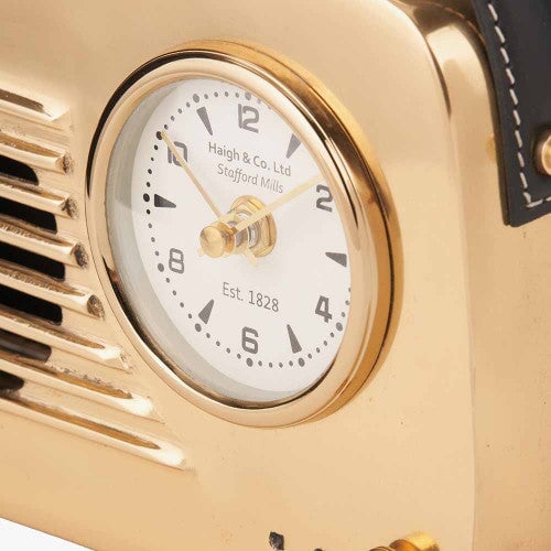 Haigh & Co. Gold Metal Retro Radio Style Table Clock 🎄Delivers Pre Christmas - timeframedclocks