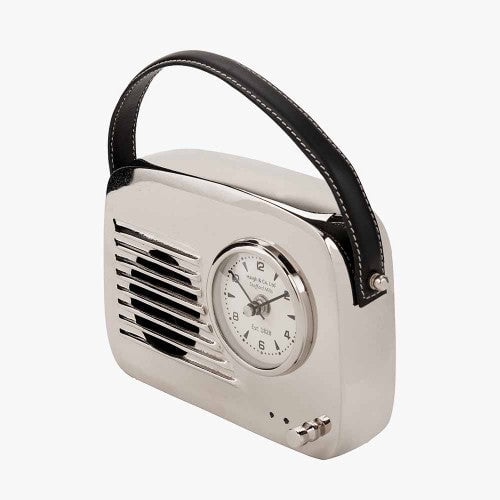 Haigh & Co. Silver Metal Retro Radio Style Table Clock - timeframedclocks