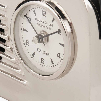 Haigh & Co. Silver Metal Retro Radio Style Table Clock - timeframedclocks