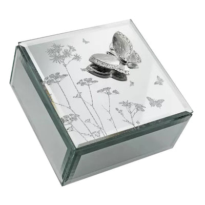 Hestia® Butterfly & Flower Glass Jewellery Box *NEW* - timeframedclocks