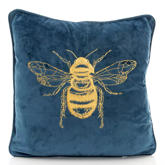 Hestia® Navy Bee Embroidered Velvet Cushion *NEW* - timeframedclocks