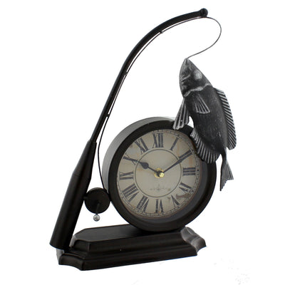 Hometime. Fishing Rod & Fish Mantel Clock *NEW* - timeframedclocks