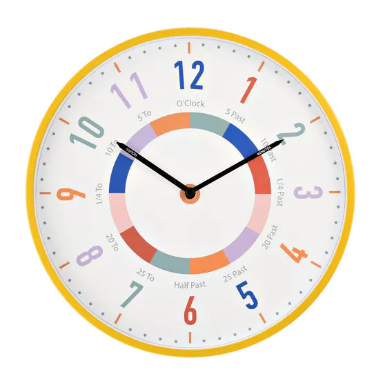 Hometime® Kid's Tell Time Wall Clock Yellow *NEW* - timeframedclocks