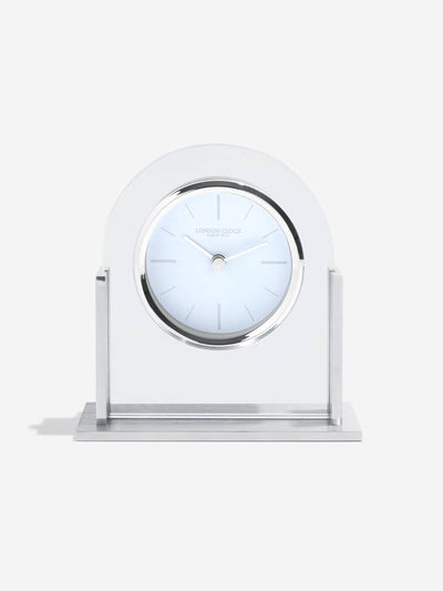 London Clock Company. Magnum Glass Arch Top Mantel Clock Silver - timeframedclocks