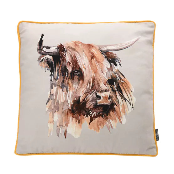 Meg Hawkins. Highland Cow Cushion *NEW* - timeframedclocks