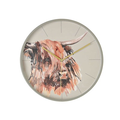 Meg Hawkins. Highland Cow Wall Clock *AWAITING STOCK* - timeframedclocks