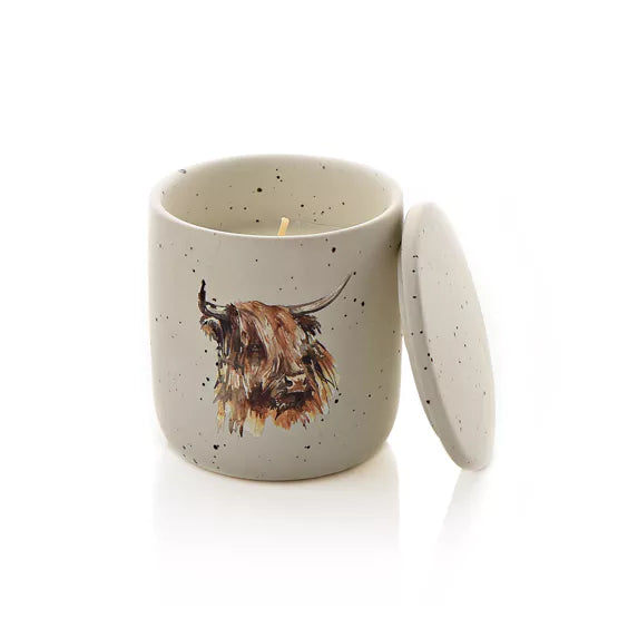 Meg Hawkins. Soy Wax Ceramic Candle Highland Cow *NEW* - timeframedclocks