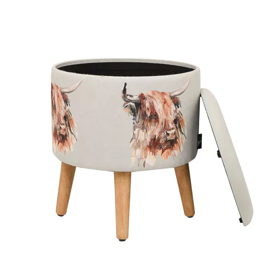 Meg Hawkins. Storage Foot Stool Highland Cow *NEW* - timeframedclocks