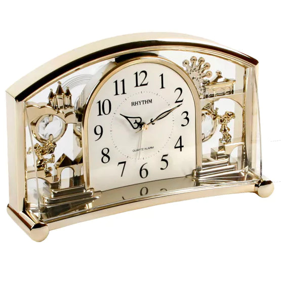 Rhythm Alarm Pendulum Mantel Clock Gold *NEW* - timeframedclocks