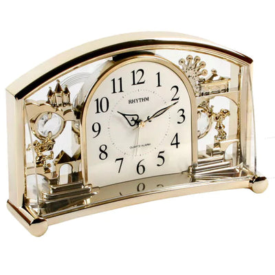 Rhythm Alarm Pendulum Mantel Clock Gold *NEW* - timeframedclocks