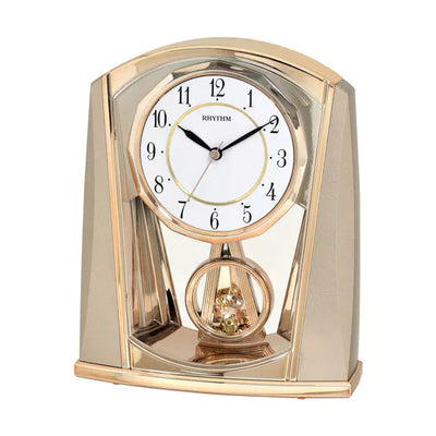 Rhythm Art Deco Pendulum Mantel Clock Gold *NEW* - timeframedclocks