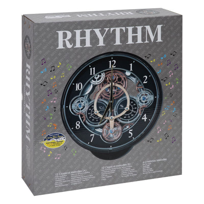 Rhythm Magic Motion Gilt Clock Rotating Gear Dial - timeframedclocks