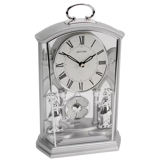 Rhythm Silver Carriage Mantel Clock - timeframedclocks