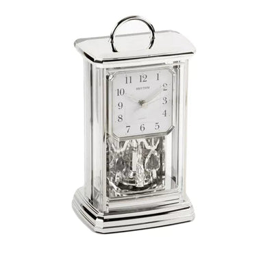 Rhythm Silver Oblong Mantel Clock - timeframedclocks