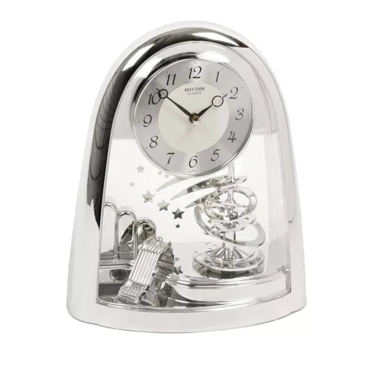 Rhythm Silver Spiral Pendulum Mantel Clock *NEW* - timeframedclocks