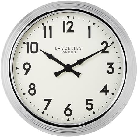 Roger Lascelles London. Large Brushed Chrome Wall Clock - timeframedclocks