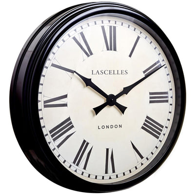 Roger Lascelles London. Large Station Wall Clock Black Indoor or Outdoor - timeframedclocks