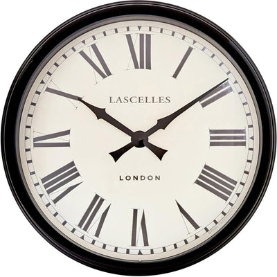 Roger Lascelles London. Large Station Wall Clock Black Indoor or Outdoor - timeframedclocks