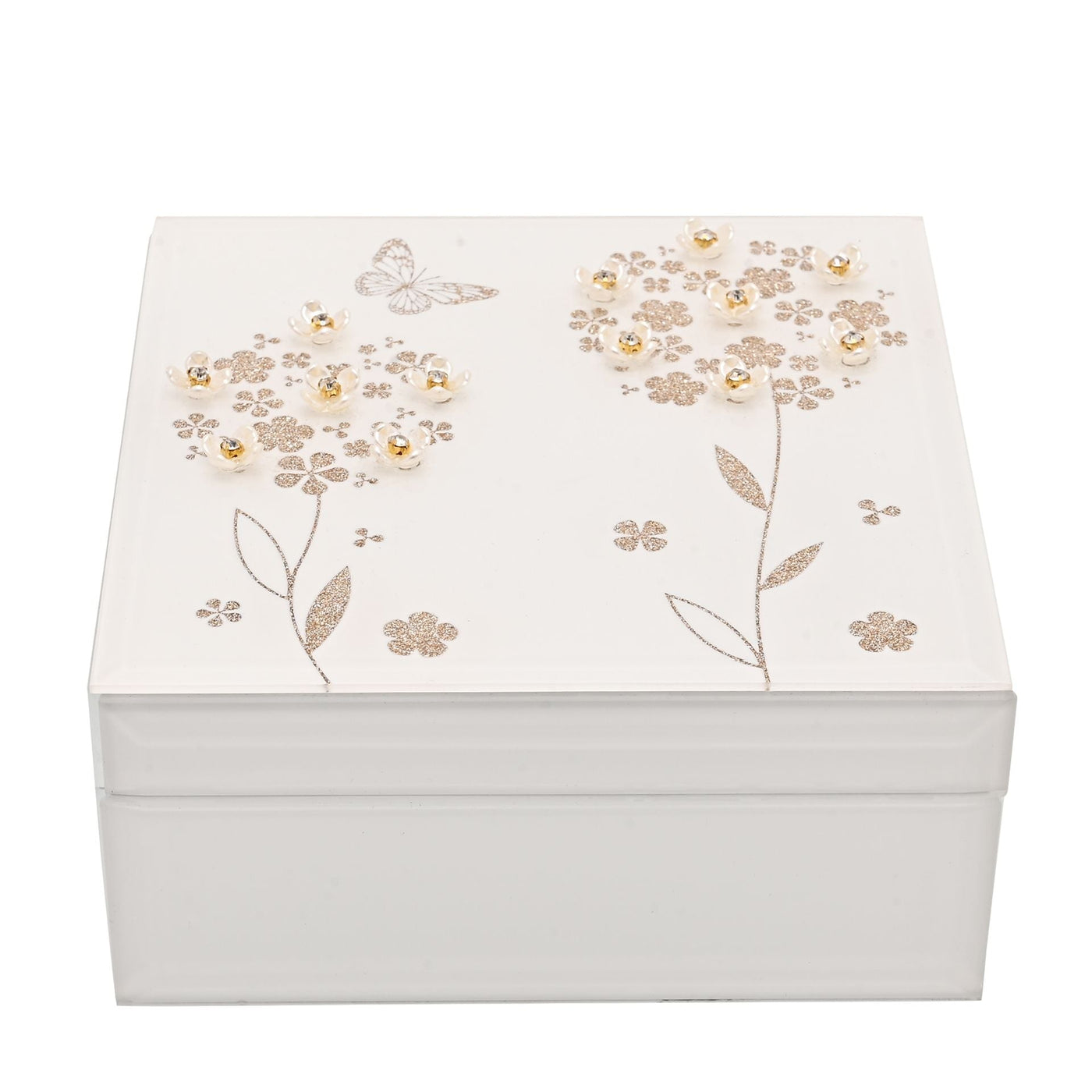 Sophia® Glitter Butterfly Jewellery Box White *NEW* - timeframedclocks
