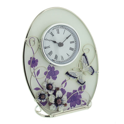 Sophia® Oval Glass & Wire Purple Butterfly Mantel Clock *NEW* - timeframedclocks