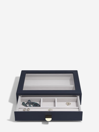 Stackers. Navy Blue Classic Jewellery Box - Set of 2 (with drawers) - timeframedclocks