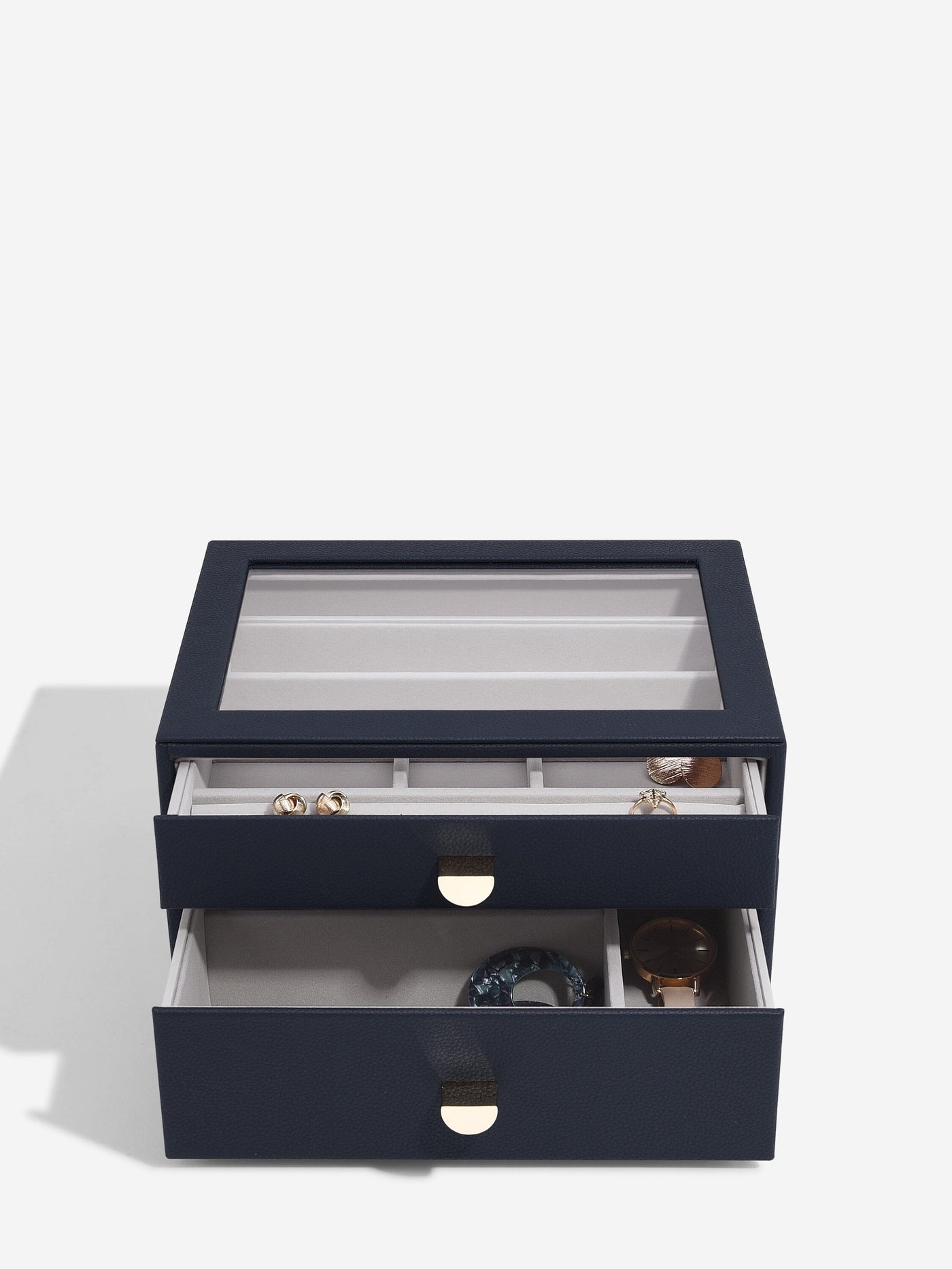 Stackers. Navy Blue Classic Jewellery Box - Set of 2 (with drawers) - timeframedclocks