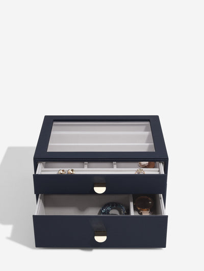 Stackers. Navy Blue Classic Jewellery Box - Set of 2 (with drawers) - timeframedclocks