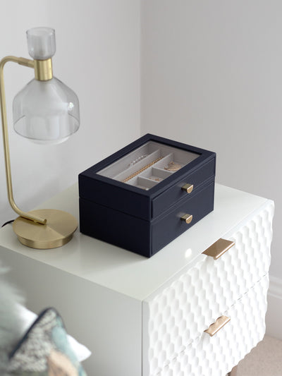 Stackers. Navy Blue Classic Jewellery Box - Set of 2 (with drawers) - timeframedclocks